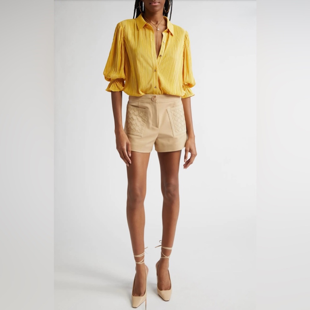 NWOT Ramy Brook Tan Shorts Sz 8 High Waist Tamika Woven Patch Pocket Cotton COPY